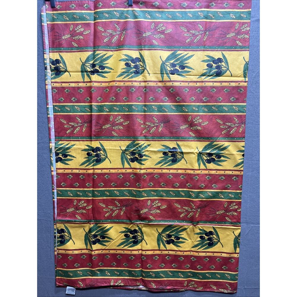 Vintage Provence Acrylic Coated 100% Coton Tablecloth Olive & Floral Print 58x42